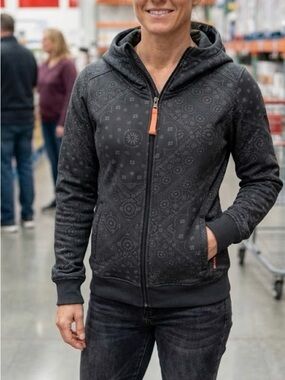 Black Zip-Up billabong Hoodie with Subtle Paisley Print